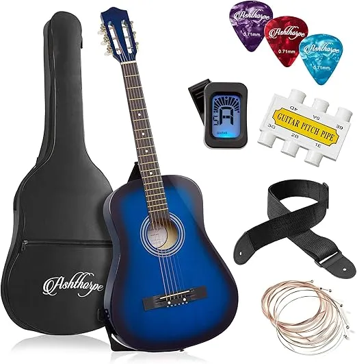 Ashthorpe 38-inch Beginner Acoustic Guitar Package (Blue), Basic Starter Kit w/Gig Bag, Strings, Strap, Tuner, Pitch Pipe, Picks