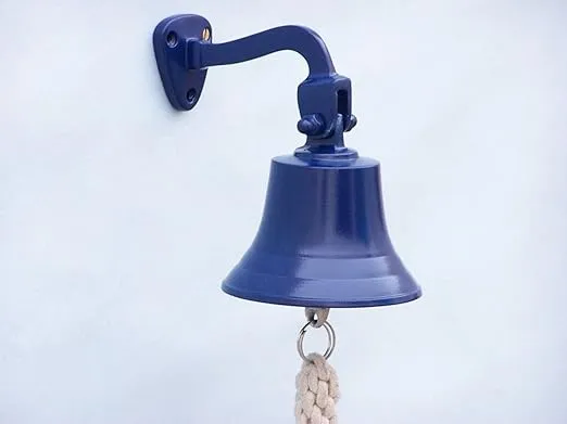 Hampton Nautical BL-2019-5-Blue Solid Brass Hanging Ship's Bell 6" - Blue Powder Coated - Nautical Decor - Nautical Home Decoration