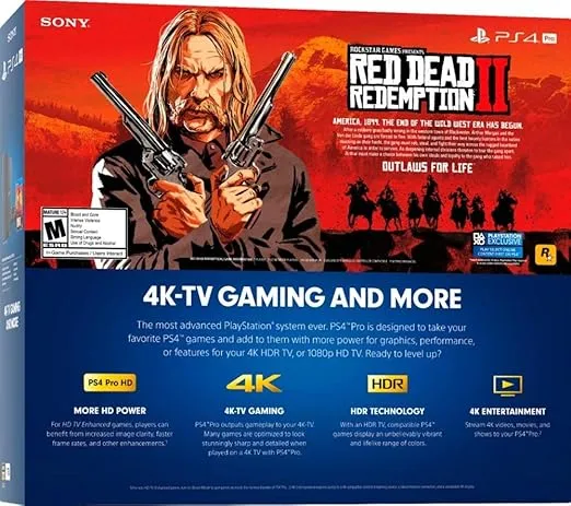 New Sony PlayStation 4 Pro 1TB Red Dead Redemption 2 Console Bundle with HDR Technology for 4K TV Gaming - Jet Black