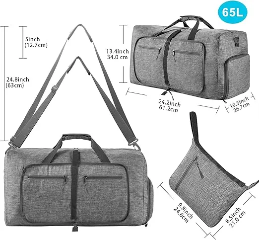 Vomgomfom Travel Duffle Bag for Men, 65L 85L 115L Foldable Travel Duffel Bag with Shoes Compartment Overnight Bag for Men Women