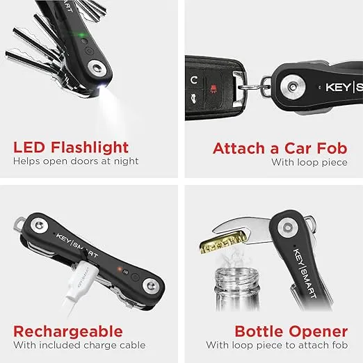 KeySmart iPro Smart Key Tracker - Apple Find My App Compatible, Find Your Lost Keys Key Organizer Keychain Holder, Compact Trackable Key Chain Keyholder, LED Flashlight (up to 14 Keys, Black)