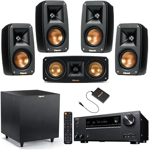 Klipsch Black Reference Theater Pack 5.1 Surround Sound System, Bundle with Onkyo TX-NR797 9.2-Channel Network A/V Receiver, 220W Per Channel (at 6 Ohms)