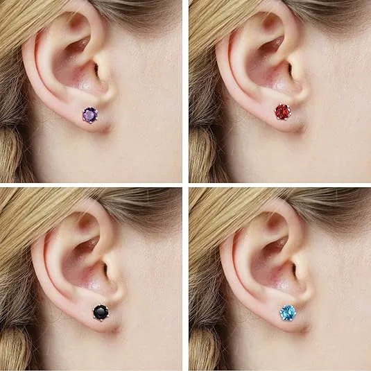 Boao 15 Pairs Stud Earrings Set for Women Hypoallergenic Cubic Zirconia Stud Earrings Surgical Stainless Steel Stud Earrings CZ Earrings Birthstone Stud Earrings Set Gifts for Christmas