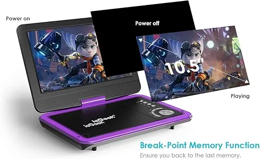 ieGeek Portable DVD Player 12.5", with 10.5" HD Swivel Screen, Car Travel DVD Players 5 Hrs Rechargeable Battery, Region-Free Video Player for Kids Elderly, Remote Control, Sync TV, USB&SD, Purple