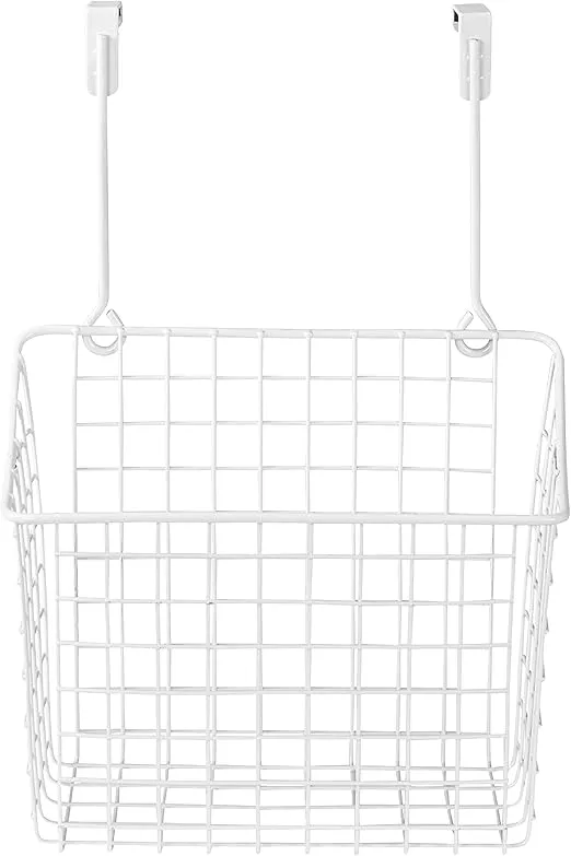 Spectrum Hanging Baskets for Organizing (Large, White) - Grid Over the Cabinet Wire Basket for Kitchen or Bathroom - Door Hanging Storage Organizer for Cleaning Supplies, Washcloths, & Hand Towels