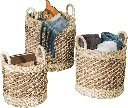 Set of 3 Nesting Tea Stained Woven Baskets STO-07883