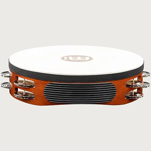 Meinl Percussion TAH2AB Traditional 10-Inch Wood Tambourine with Goat Skin Head and Steel Jingles, 2 Row