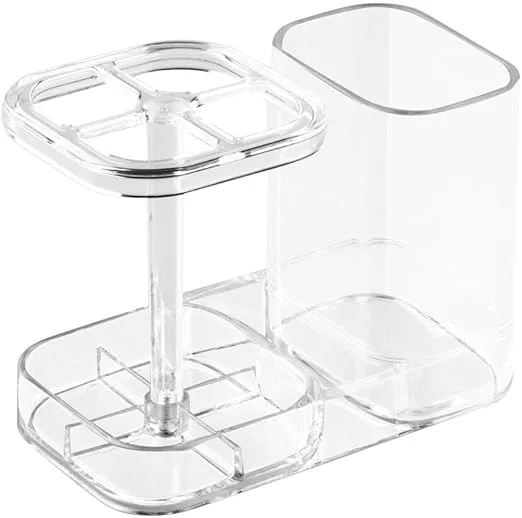 InterDesign Med+ BPA-Free Plastic Divided Toothbrush Holder - 5.6" x 3.25" x 4.55", Clear