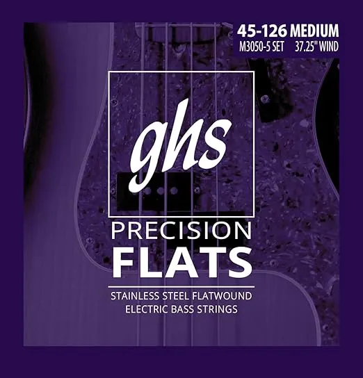 GHS Strings, 5-String Bass Precision Flats, Stainless Steel Flatwound, 37.25" Winding, Medium (.045.126) (M3050-5)