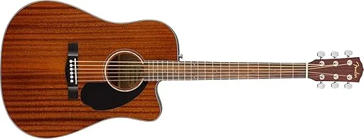 Fender CD-60SCE Solid Top Dreadnought Acoustic-Electric Guitar - All Mahogany Bundle with Hard Case, Instrument Cable, Tuner, Strap, Strings, Picks, Polishing Cloth and Austin Bazaar Instructional DVD