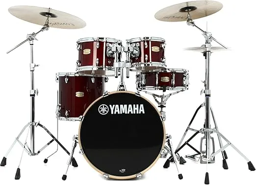 Yamaha 5pc Shell Pack with a 20" Kick 14” Snare Drum in Cranberry Red for Students and Working Drummers, (SBP0F50CR)