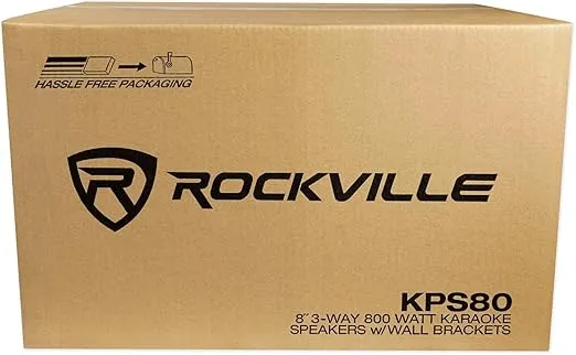 Pair Rockville KPS80 8" 3-Way 800w Karaoke/Pro Speakers+Amplifier+Wireless Mics