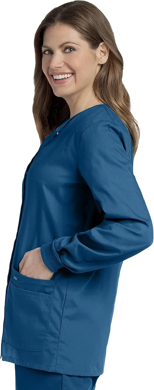 Landau Essentials Relaxed Fit 4-Pocket Snap-Front Scrub Jacket for Women 7525