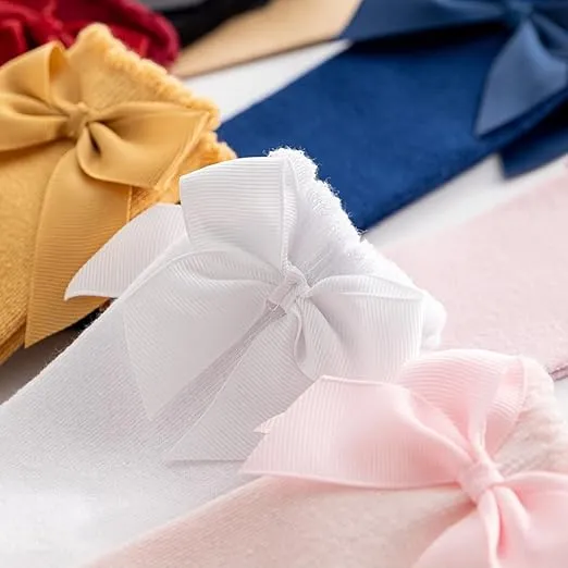CozyWay Baby Girls Knee High Socks with Bow Long Stockings Infants Toddlers Ruffled Socks School Uniform Leggings