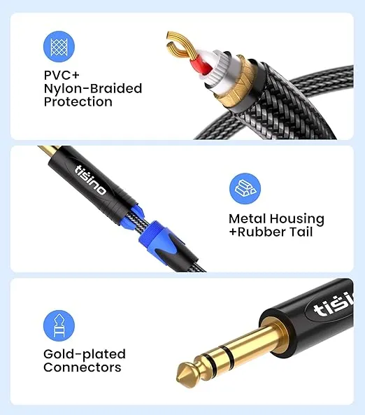 tisino 1/4 inch TRS Cable, Quarter inch 1/4 TRS to TRS Balanced Stereo Audio Cable Male to Male Pro Interconnect Cable Guitar Cable, Nylon Braid - 3 FT