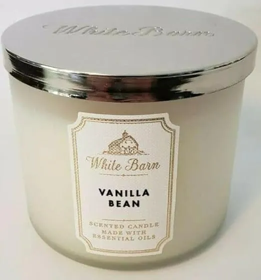 Bath and Body Works, White Barn 3-Wick Candle w/Essential Oils - 14.5 oz - 2021 Core Scents! (Vanilla Bean)