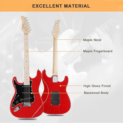 GLARRY 39" Left Handed Full Size Electric Guitar for Music Lover Beginner with 20W Amp and Accessories Pack Guitar Bag (Red)