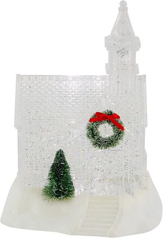 Northlight LED Lighted ICY Crystal Glitter Snow Globe Christmas House, 9", Clear