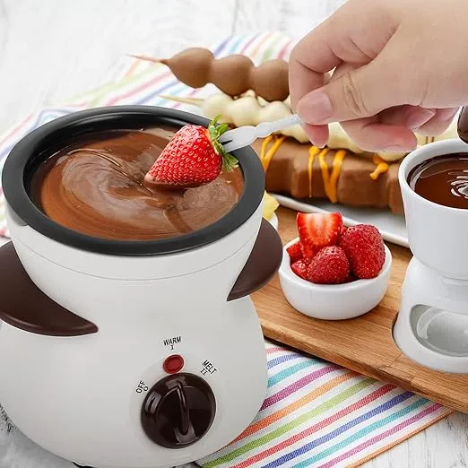 Chocolate Fondue Pot, Mini Electric Chocolate Melting Pot, Chocolate Maker Chocolate Marshmallow Candy Melting Warming Fondue Set Dipping Pot with 10pcs Forks & Removable Pot for Party, White