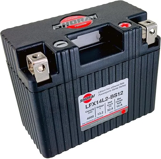 Shorai LFX Lithium-iron Battery w/BMS, LFX14L2-BS12, 4.0Ah 13.2V, 52.8WHr, "L" Type, Case 2