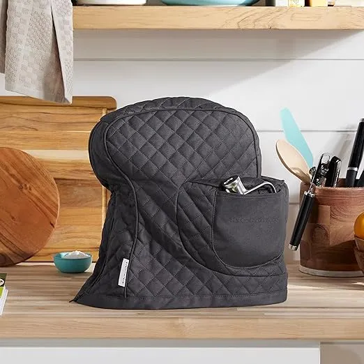 KITCHENAID Fitted Tilt-Head Solid Stand Mixer Cover with Storage Pocket, Quilted 100% Cotton, Charcoal Grey, 14.4"x18"x10"