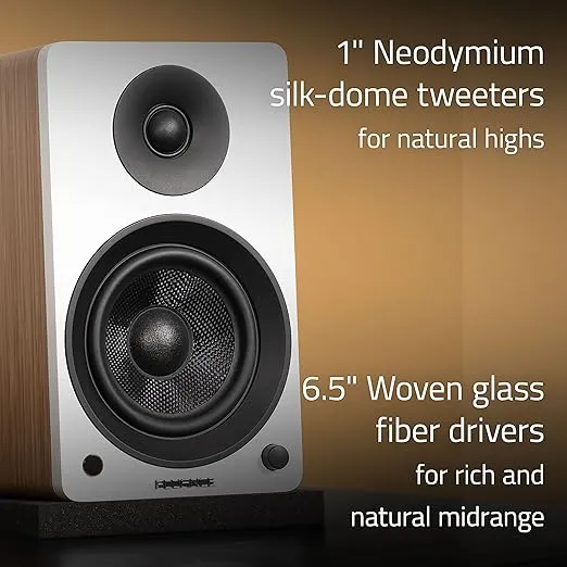 Fluance Ai61 Powered 2-Way 2.0 Stereo Bookshelf Speakers with 6.5" Drivers, 120W Amplifier for Turntable, TV, PC and Bluetooth 5 Wireless Music Streaming - RCA, Optical, USB & Sub Out (Natural Walnut)