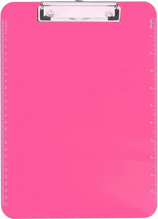 Neon Pink Transparent Plastic Clipboard, 9" x 12.5" (SPR01868)