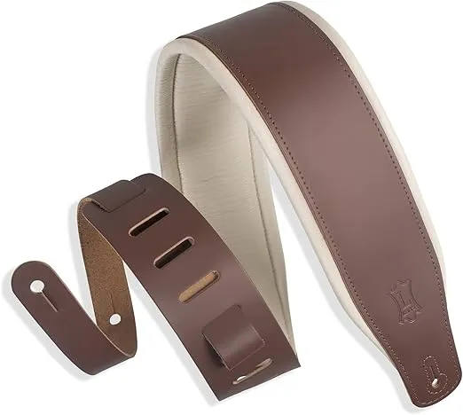 Levy's Leathers 3" Wide Amped Leather Series Guitar Strap with Foam Padding and Garment Leather Backing; Brown and Cream (M26PD-BRN_CRM)