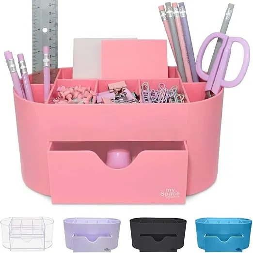 Pink Desk Organizer for Office Supplies and Desk Accessories - Pen Holder Desktop Organization for Room College Dorm Home School (Pink)