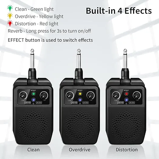 JOYO Mini Guitar Amp 5W Portable Small Electric Guitar Practice Amp Bluetooth Rechargeable Guitar Amplifier Built-in 4 Effects Clean Distortion Overdrive Reverb, Black (JA-05G)