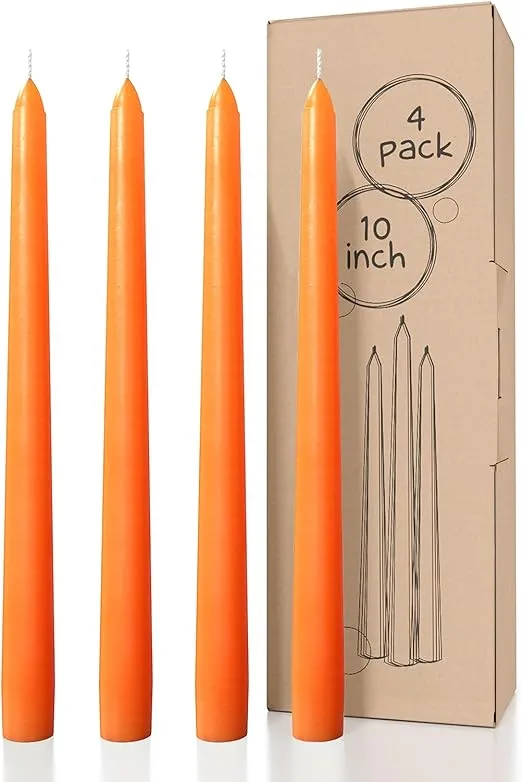 CANDWAX 10 inch Taper Candles Set of 4 - Tall Candles Unscented - Orange Candles Tapered Candle Sticks Perfect as Household Candles or Dinner Candles - Orange Candles