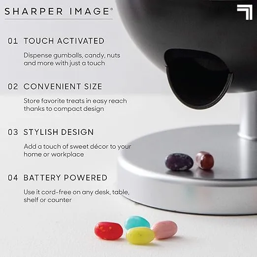 Sharper Image Mini 9" Automatic Candy Dispenser, Touch-Activated Desktop Vending Machine, Compact Size for Shelf Work Desk Home Countertop, Fits Small Snacks Gumballs Jellybeans Nuts Trail Mix Cereal