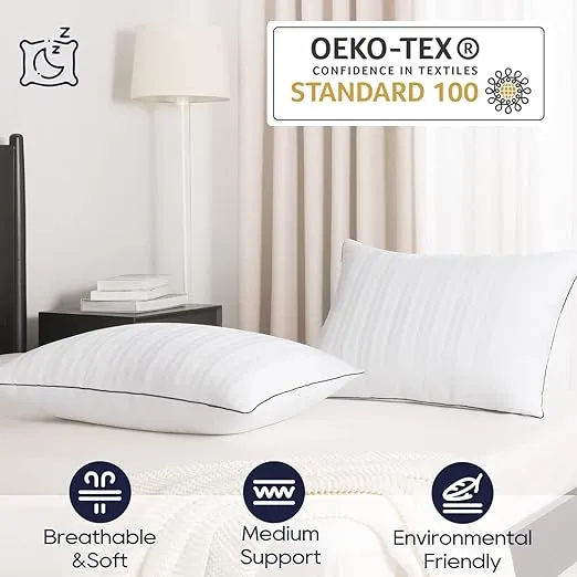 downluxe Bed Pillows Standard Size Set of 2 - Hotel Collection Soft Down Alternative Pillows for Sleeping, Perfect for Side, Back and Stomach Sleepers, 20 X 26