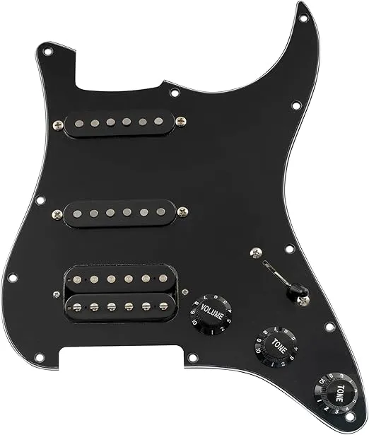 Musiclily Pro Auto-Split HSS Loaded Pickguard ST Prewired Pickguard with Artec Alnico 5 Single Coil Humbucker Pickups for American/Mexico Import Squier Strat Electric Guitar, 3ply Black