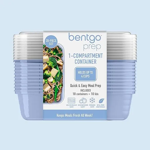 Bentgo 20-Piece Lightweight, Durable, Reusable BPA-Free 1-Compartment Containers - Microwave, Freezer, Dishwasher Safe - Periwinkle