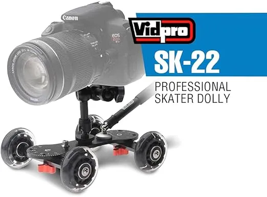 Vidpro SK-22 Professional Skater Dolly - Rolling Slider for DLSR Cameras & Camcorders Ideal for Low-Level Shooting & Panning 25 Lbs Capacity Smooth Rubber Wheels 7 Mounting Points & Extendable Handle