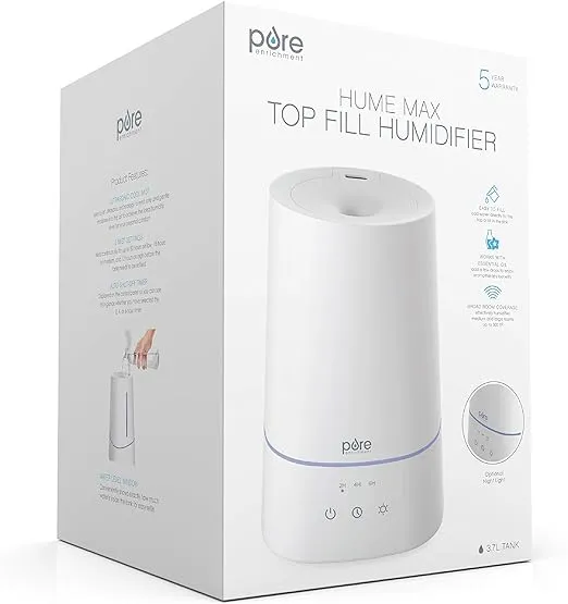 Pure Enrichment HUME Max - Easy Top Fill Ultrasonic Cool Mist Humidifier, 3.7 L (1 Gallon) Tank, 3 Mist Settings + Auto Shut-Off Timer - Ideal for Large Bedrooms, Baby Nurseries and Offices (White)