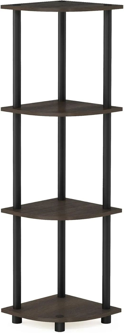 Furinno Turn-N-Tube 4-Tier Corner Display Rack Multipurpose Shelving Unit, Dark Brown Grain/Black