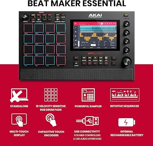 AKAI Professional MPC Live II – Battery Powered Drum Machine, Sampler and Beat Maker With Speakers, Drum Pads, Synth Engines and Touch Display