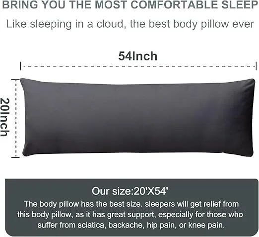 DOWNCOOL Large Body Pillow Insert- Breathable Full Body Pillow for Side Sleeper - Soft Long Bed Pillow for Adults - 20 x 54 inch （Black）