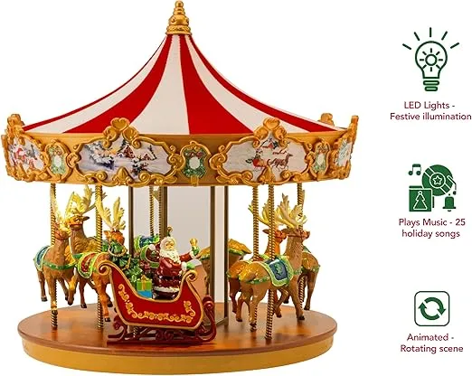 Mr. Christmas Very Merry Carousel Musical Animated Indoor Christmas Decoration, 12 Inch, Red