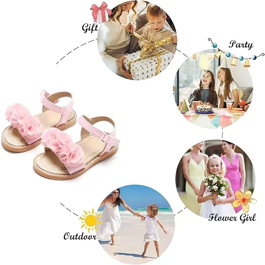 Felix & Flora Toddler Girls Sandals Soft Rubber Flats Summer Baby Flower Girl Shoes.