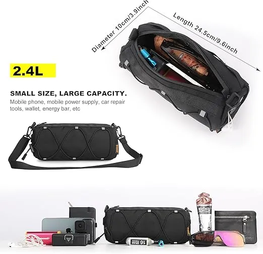 Rhinowalk Bike Handlebar Bag Bicycle Front Bag Shoulder Bag Storage Bag with Shoulder Strap for Road Mountain Bike Cycling Travel (Black)