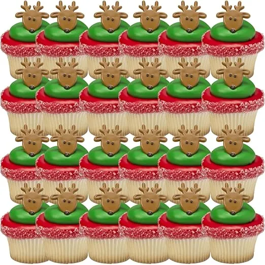 24pack Christmas Holiday Reindeer Face Cupcake/Desert/Food Decoration Topper Rings