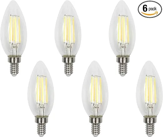 Tesler 60W Equivalent Torpedo 5.5W LED Filament Candelabra 6-Pack