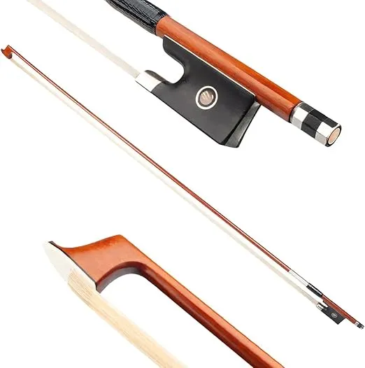 AMZZ Professional 4/4 Brazilwood Ebony Frog Violin Arbor White Horsehair Violin Bow (4/4 Brazilwood)