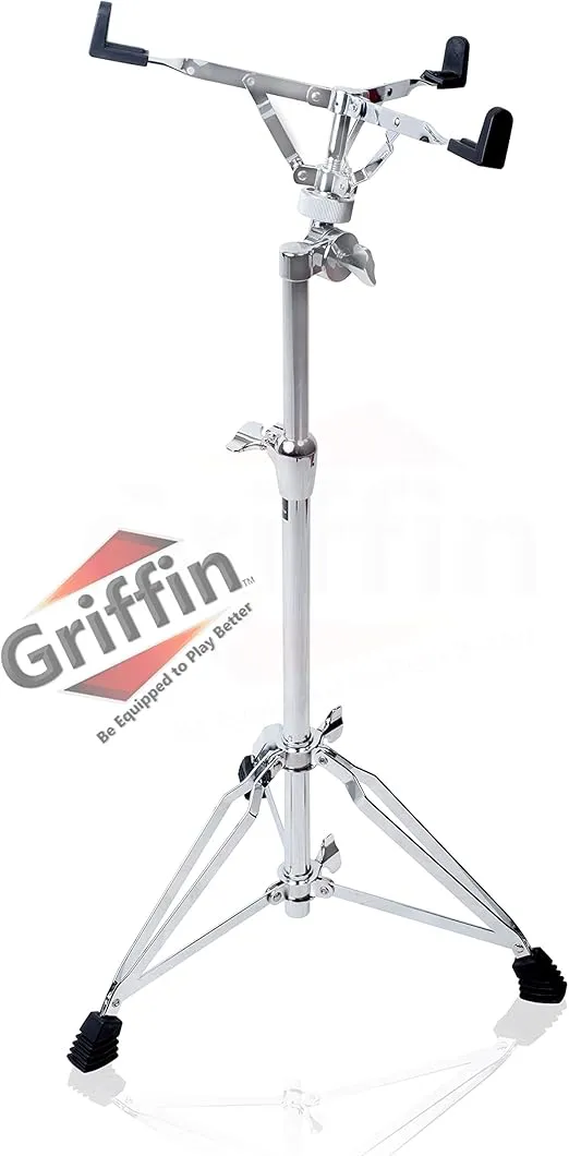 Griffin Extended Height Snare Drum Stand Tall Adjustable Height Snare Stand For Practice Pad | Concert Stand Up Drum Mount Holder With Basket Clamp | Double Braced Percussion Chrome Drum Hardware