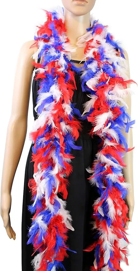 40 Gram 72" Long, Turkey Chandelle Feather Boa, Dancing Wedding Crafting Party Dress Up, Halloween Costume Decoration(white/royal blue/red)