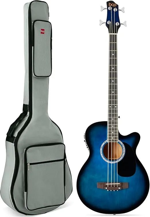 Best Choice Products Acoustic Electric Bass Guitar - Full Size, 4 String, Fretted Bass Guitar - Blue