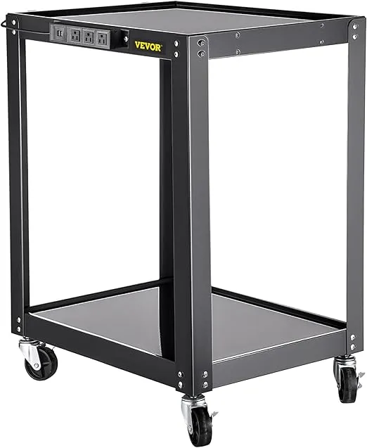 VEVOR AV Cart, 26 Inch Height Media Cart with Power Strip, 24 x 18 Presentation Cart with 2 Shelves, 4 Rolling Casters and 2 Locking Brakes, 150 lbs Heavy- Duty Av Cart Fit for Offices and Schools